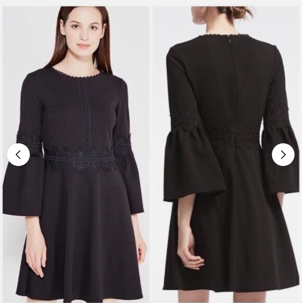 Banana Republic Black Dress embroidered lace fit flare midi modest capsule 8